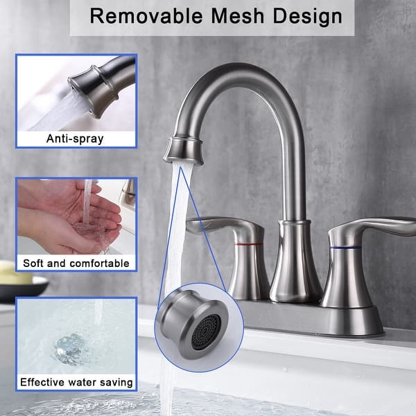 slide 1 of 11, 2-Handle 4-Inch Brushed Nickel Bathroom Faucet, Bathroom Vanity Sink Faucets with Pop-up Drain and Supply Hoses