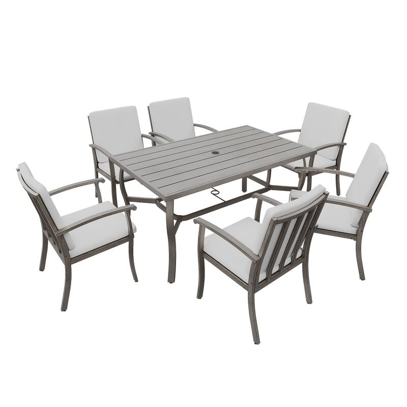 EGEIROS LIFE AluLux 7-Piece Aluminum Patio Dining Set with Washable Cushions