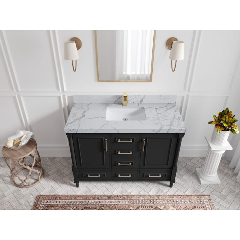 Willow Collections 48 in. W x 22 in. D Aberdeen Single Bowl Sink Bathroom Vanity with Countertop - 2" Venatino - Black