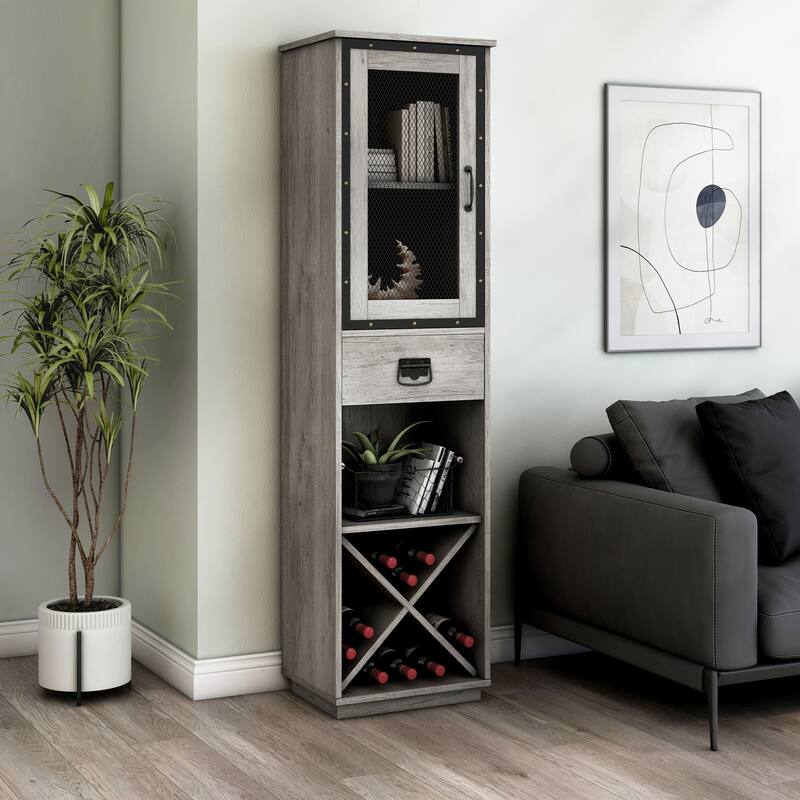 DH BASIC Industrial 3-shelf Tower Cabinet with Wine Bottle Storage by Denhour