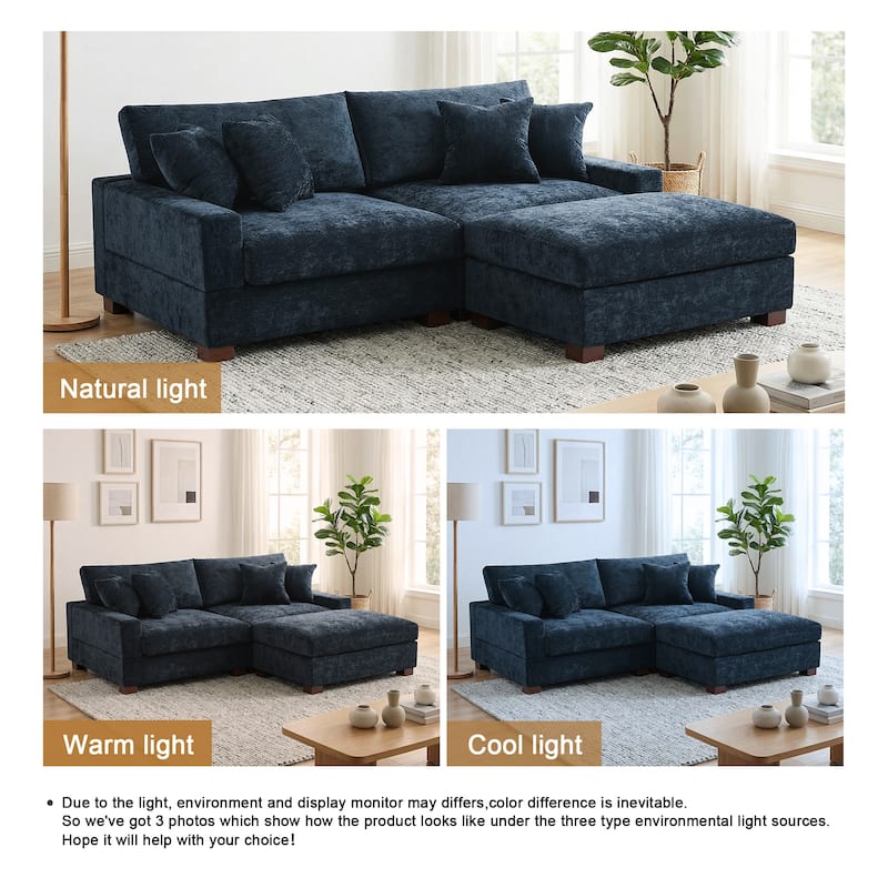 Oversized Chenille Modular Sectional Sofa Living Room Set with Ottoman