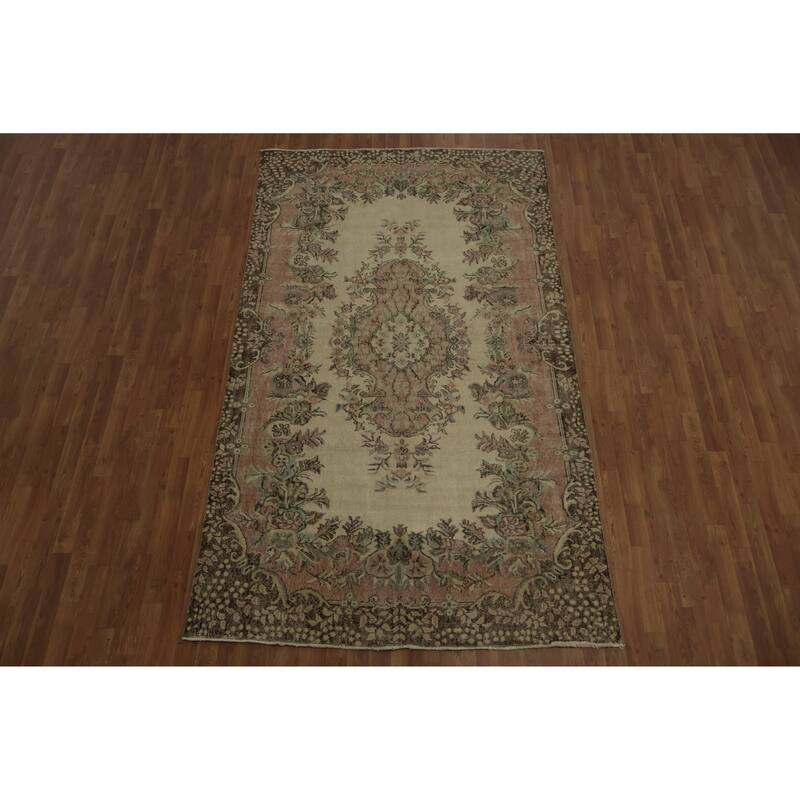 Hand Knotted Oriental 100% Wool Carpet Transitional Floral Beige & Ivories Anatolian Area Rug - 9' 4'' X 5' 7''