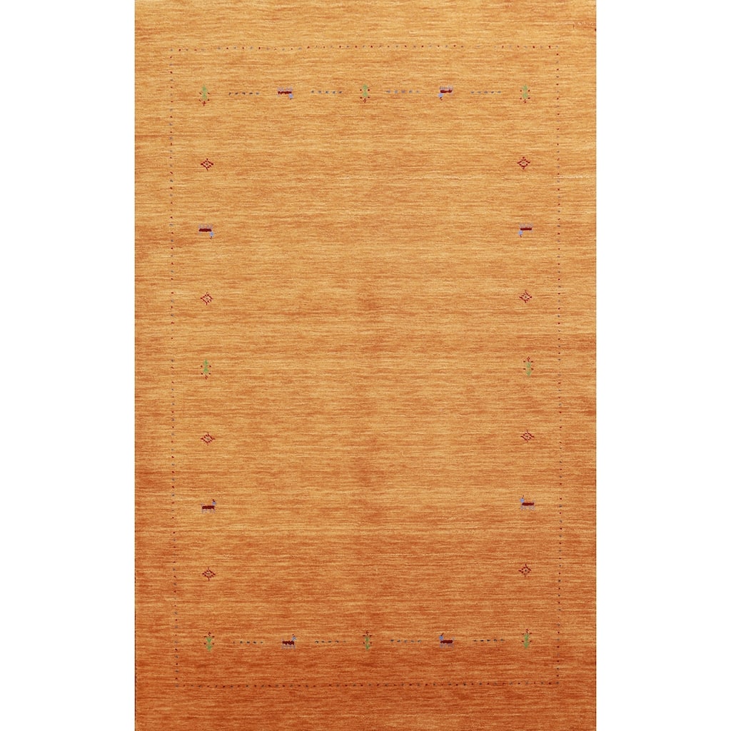 Hand Knotted Oriental 100% Wool Carpet Tribal Stripe Oranges & Rust Gabbeh Area Rug - 8' 0'' X 4' 11''