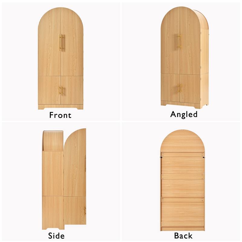 72" Tall Arched Kitchen Pantry Cabinet with 8 Door Shelves, Fluted Storage Cabinets with 3 Adjustable Shelves