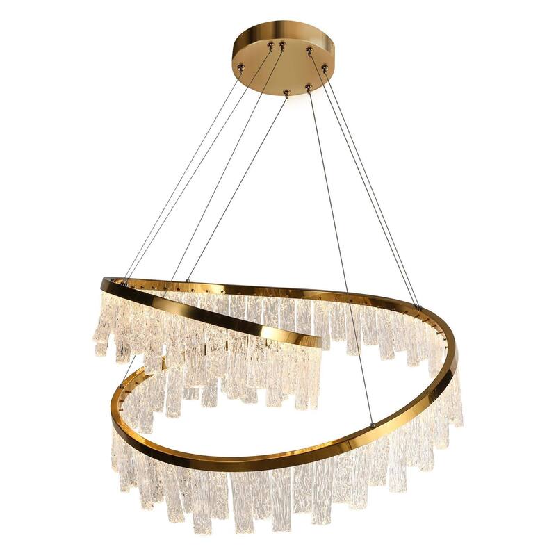 Modern Glam Gold LED Hammered Textured Glass Chandeliers for Dining Room