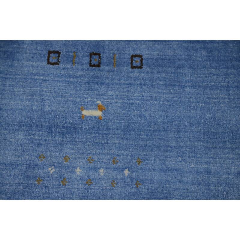 Hand Knotted Oriental 100% Wool Carpet Tribal Animal Pictorial Navy Blue & Blues Gabbeh Area Rug - 9' 8'' X 10' 1''