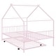 preview thumbnail 41 of 47, Full Size Metal House Bed with Trundle and Roof for Kids, Boys and Girls, Bedroom