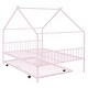 preview thumbnail 31 of 62, Twin/Full Size Metal Platform Bed Frame with Twin Size Trundle, Kids House Bed with Headboard and Footboard