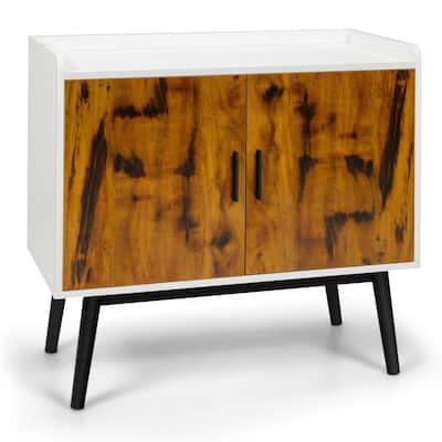 Mid-Century Wood Storage Cabinet with 2 Doors and Metal Legs for Entryway - 32" x 15" x 29" (L x W x H)