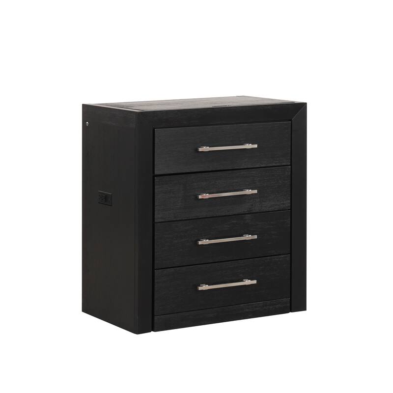 Furniture of America Alaric Modern Wood Black Vanity Set with Storage Stool