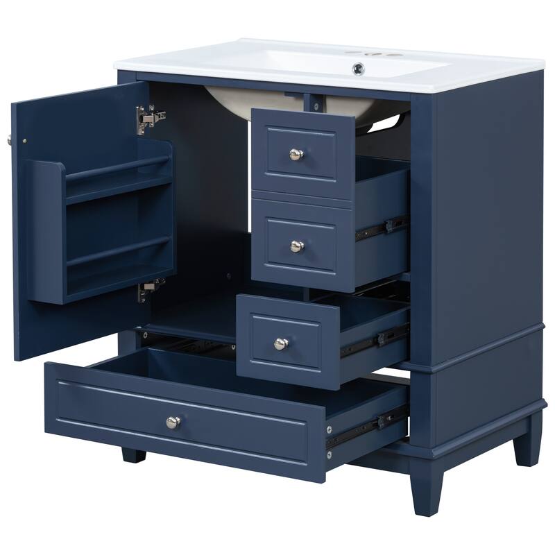 30" Bathroom Vanity with Sink, Bathroom Sotrsge Cabinet with One Door with Shelf and Three Drawers