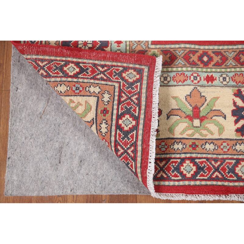 Hand Knotted Oriental 100% Wool Carpet Traditional Geometric Red Kazak Area Rug - 9' 10'' X 6' 6''
