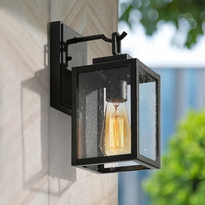 Modern Transitional 1-light Black Outdoor Wall Sconces Seeded Glass Exterior Lantern - L5"xW6.5"xH10.5"
