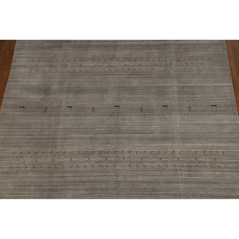 Hand Knotted Oriental 100% Wool Carpet Tribal Animal Pictorial Greys & Charcoal Gabbeh Area Rug - 9' 9'' X 7' 11''