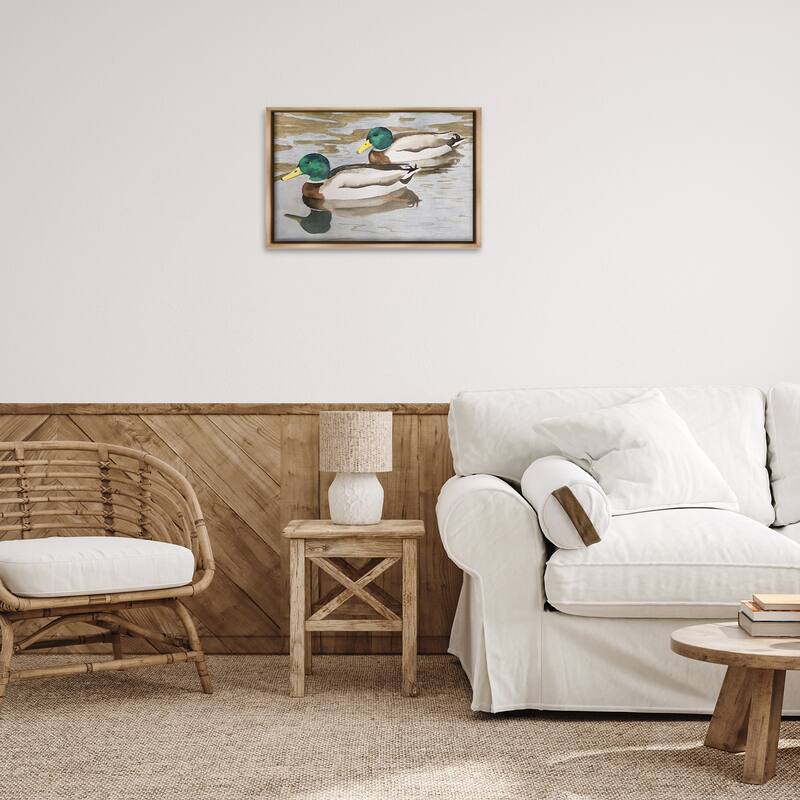 Stupell Mallard Ducks Pair Framed Floater Canvas Wall Art Design By Stephanie Fielden