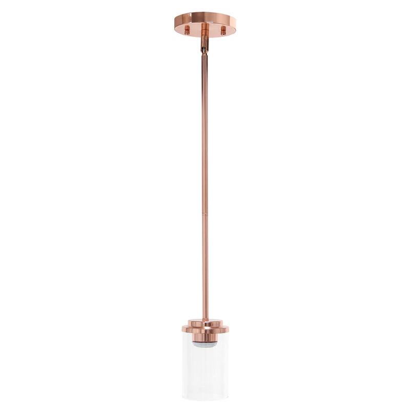 Modern Pendant Light - 1-Light Adjustable Gold Finish Clear Glass Cylinder for Kitchen Island - 9.5