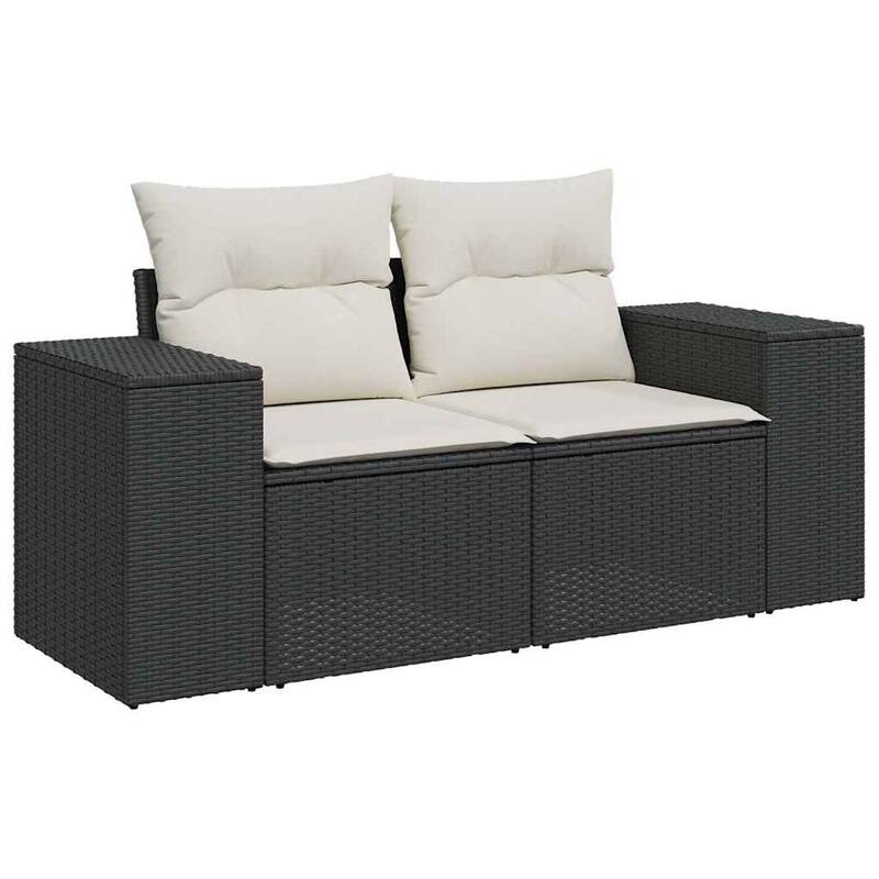 vidaXL Patio Sofa with Cushions 2-Seater Modular Couch Loveseat Poly Rattan - 24.4 x 73.2 x 27.2 in