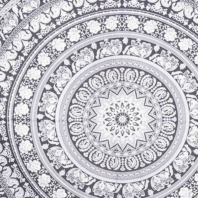 HomeRoots 92" X 84" Black And White Mandala Cotton Hanging Tapestry