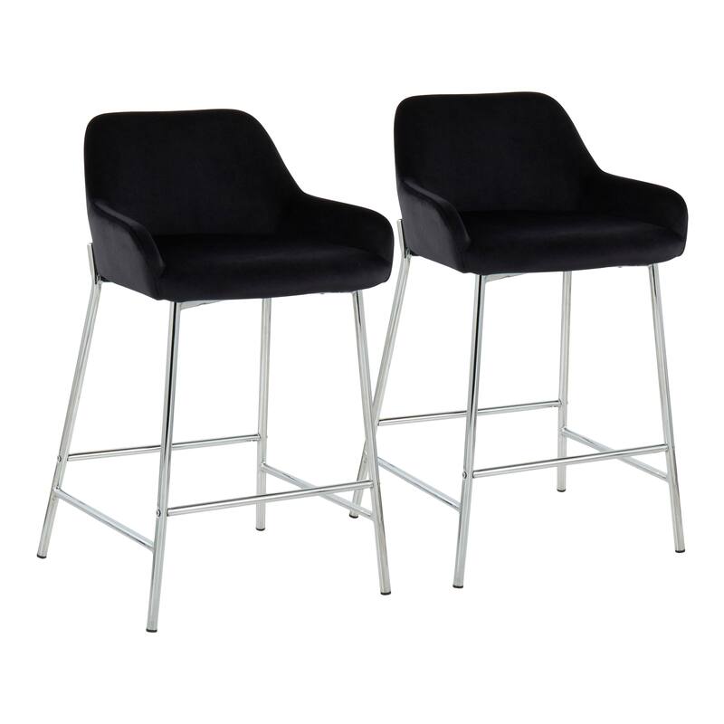 Silver Orchid Galotti Chrome Fixed-Height Upholstered Counter Stool - Set of 2