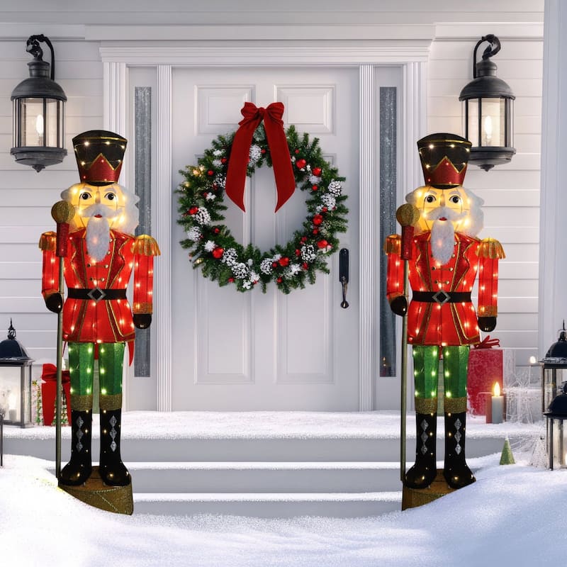 VEIKOUS 5.9FT Lighted Nutcracker Soldier Sign, LED Christmas Yard Decoration with 100 Warm White Lights