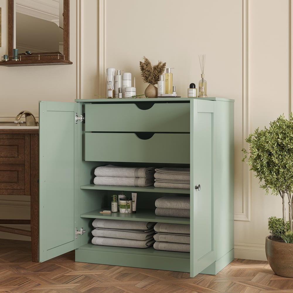 Palace Imports 100% Solid Wood Bathroom Storage Cabinet, Shaker Doors, 2 Drawers, Adjustable Shelves, 32" Wide, 35.75" Tall