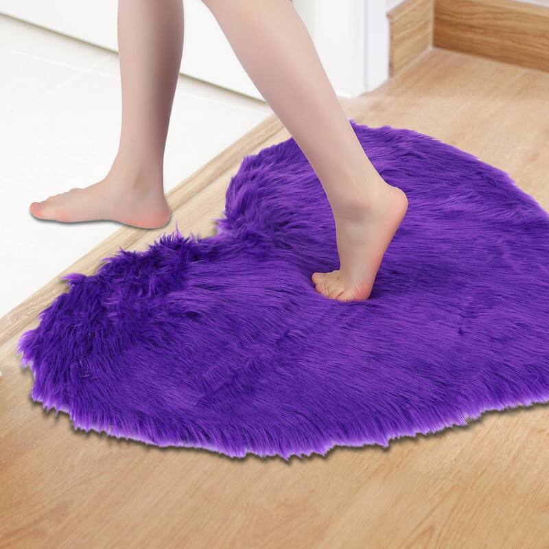 Heart Shape Plush Bathroom Mat Soft Absorbent Toilet Shag Bath Rugs Cute Floor Home Gifts - Purple - 28" x 36"