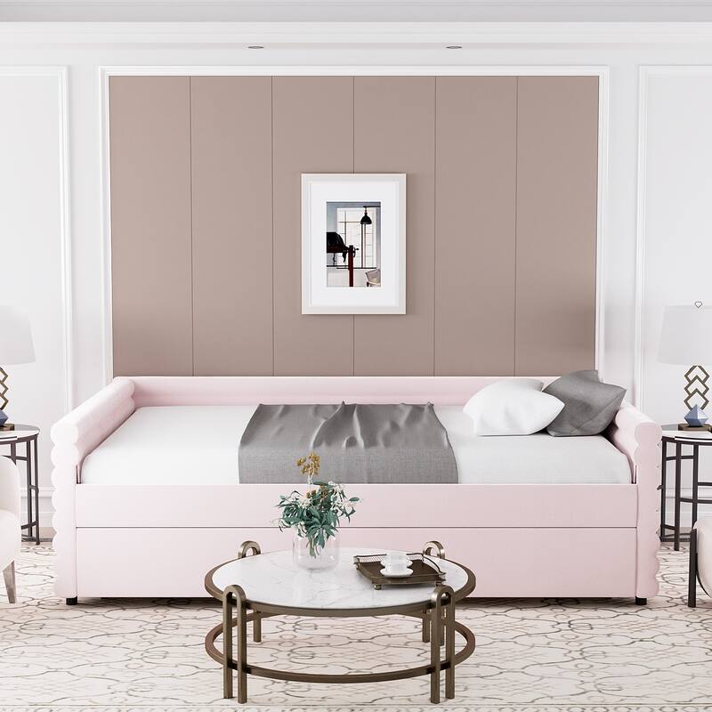 Ouyessir Modern Upholstered Tufted Daybed with Trundle & Drawers