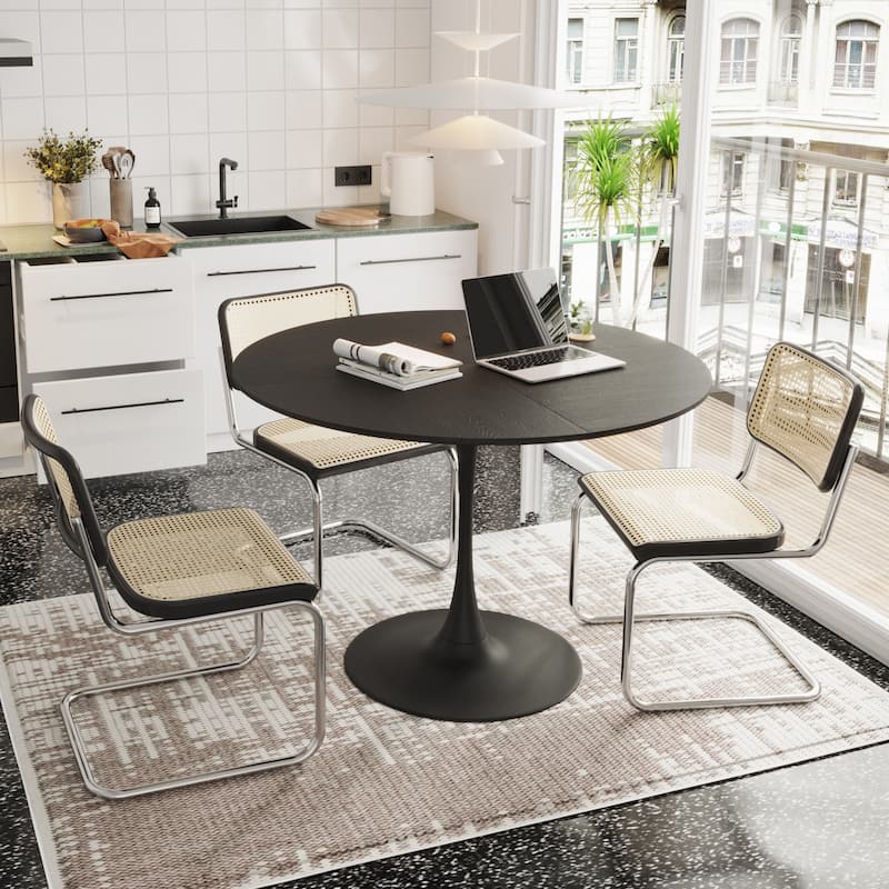 Solid Wood Veneer Table Top with Metal Base Dining Table - 47.24" - Black