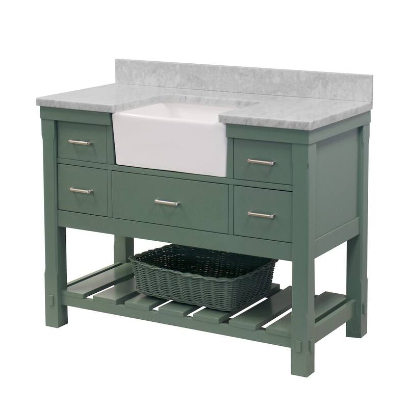 KitchenBathCollection Charlotte 48" Farmhouse Bathroom Vanity with Carrara Marble Top