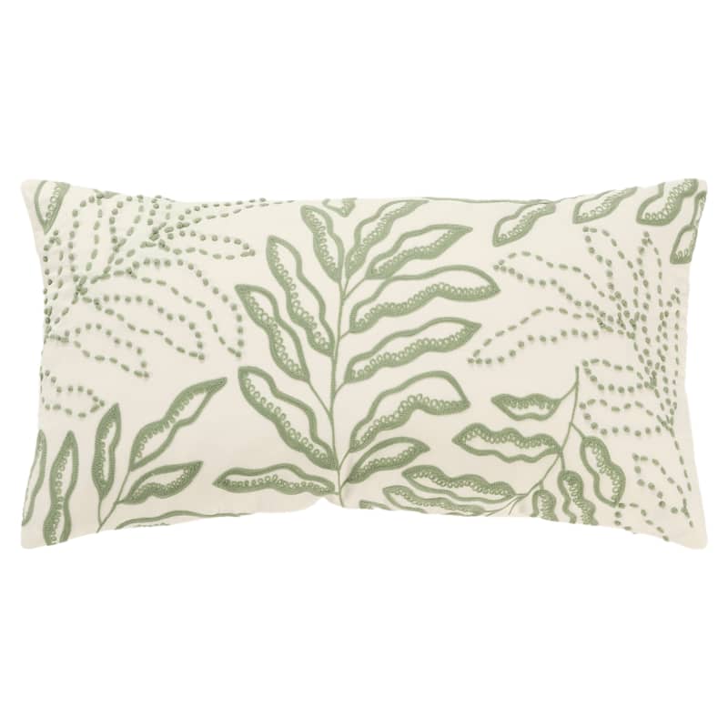 Rizzy Home Traditional Ivory Down Filled Decorative Pillow 14"x26" - Ivory/Green