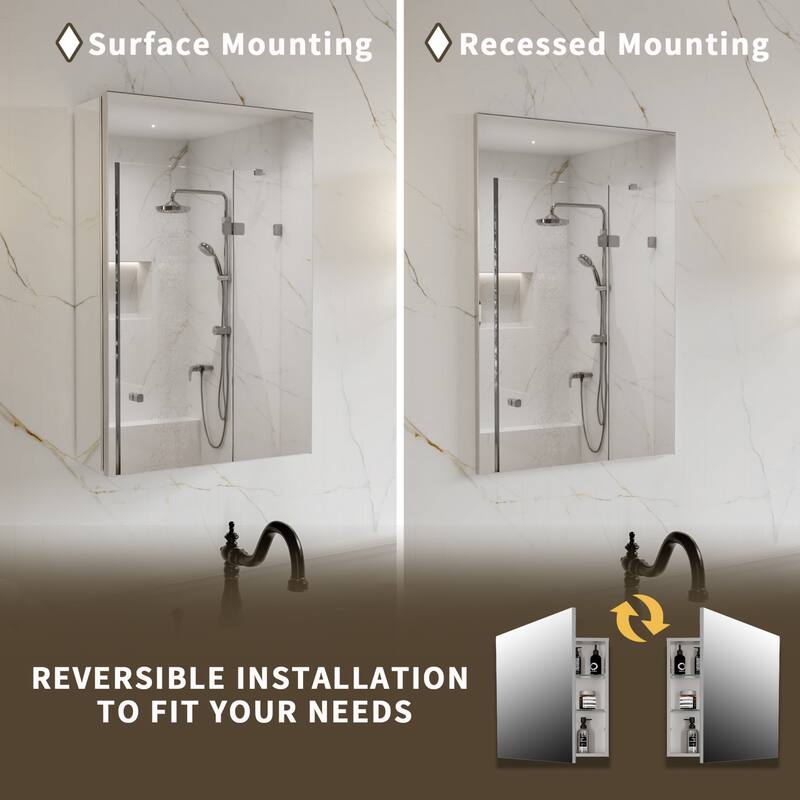 Modland Single Door Bathroom Medicine Cabinet with Mirror Adjustable Shelves,Recessed or Surface Mount