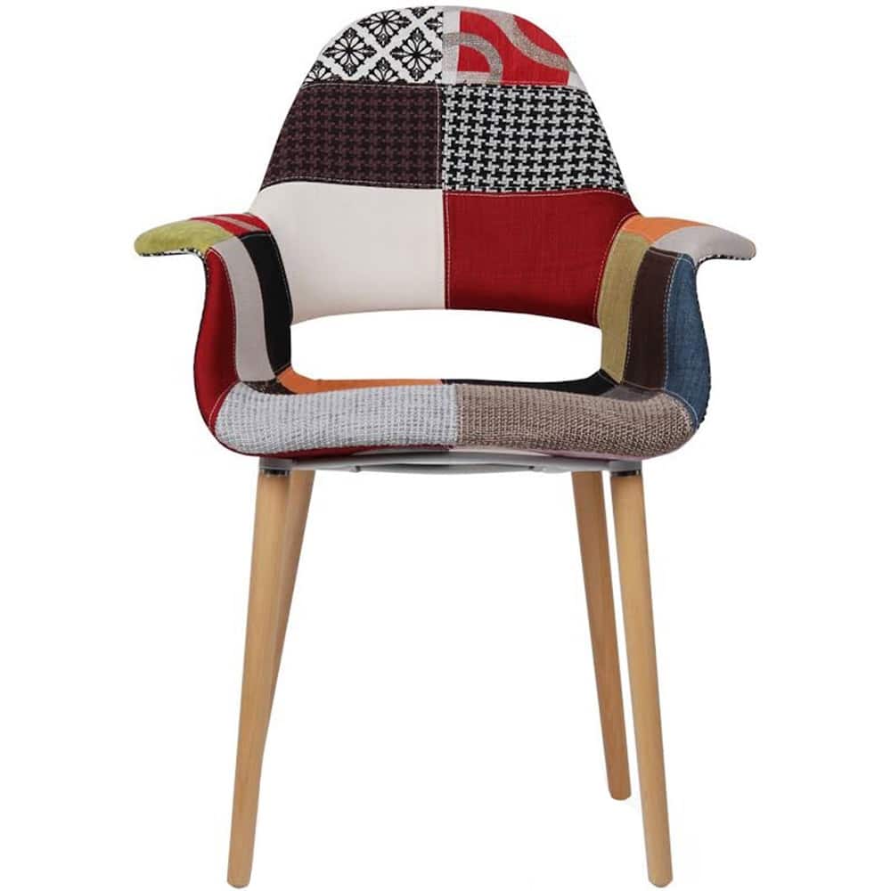 Organic Upholstered Fabric Modern Armchair with Natural Wooden Legs for Dining Room Office or Accent Lounge Side Chair