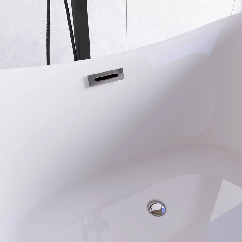 67 in. x 30 in. Acrylic Freestanding Flatbottom Soaking Bathtub in Glossy White