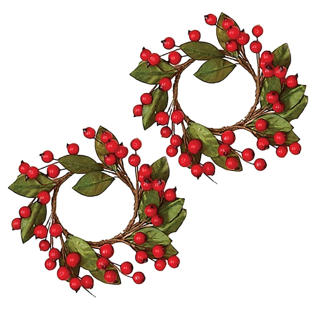 2.75" Berry & Leaf Candle Ring, Set of 2 - 3