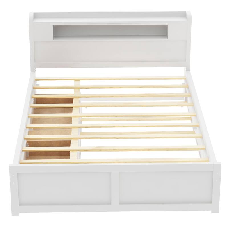 Queen Size Platform Bed with LED Headboard, Trundle & Drawers