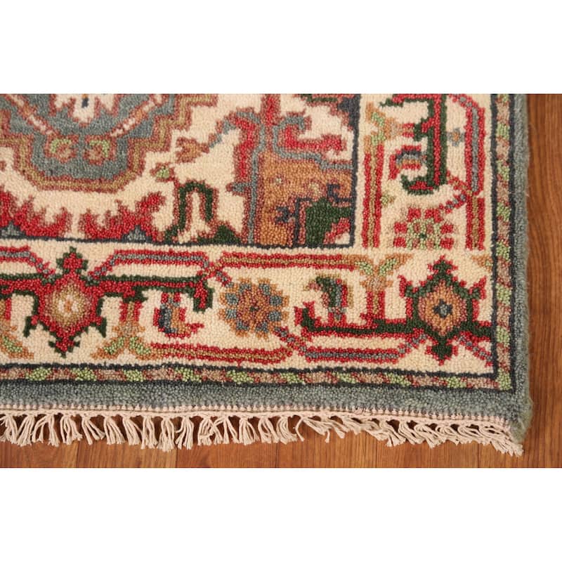 Geometric Heriz Serapi Indian Runner Rug Hand-Knotted Wool Carpet - 2'7" x 10'1"