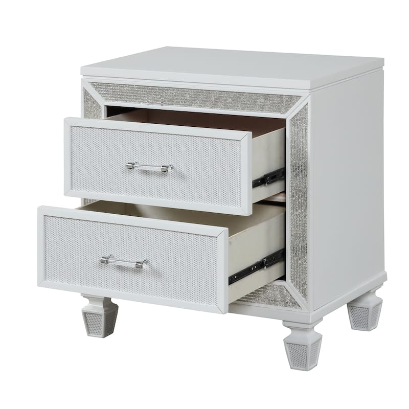 Crystal Nightstand Made with Wood Finished in White
