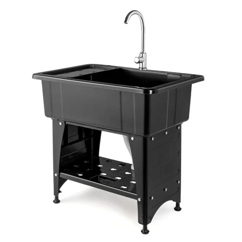 Utility Washing Room Sink Laundry Tub with Faucet & Shelf & Drainboard Black - 22.4"D x 32.3"W x 29.9"H