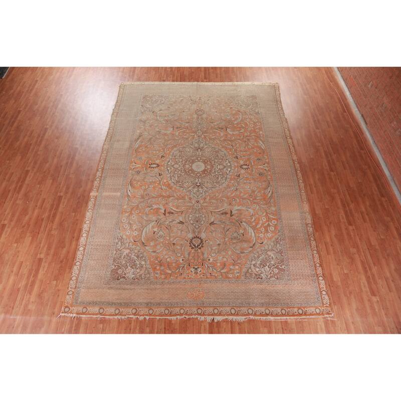 Hand Knotted Oriental 100% Wool Carpet Traditional Floral Oranges & Rust Tabriz Area Rug - 15' 2'' X 10' 8''