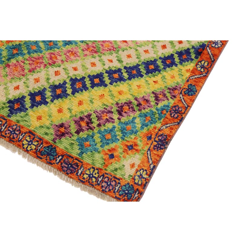 Eclectic Balochi Vargas Green/Orange Hand Knotted Wool Rug - 4'9'' x 6'6''