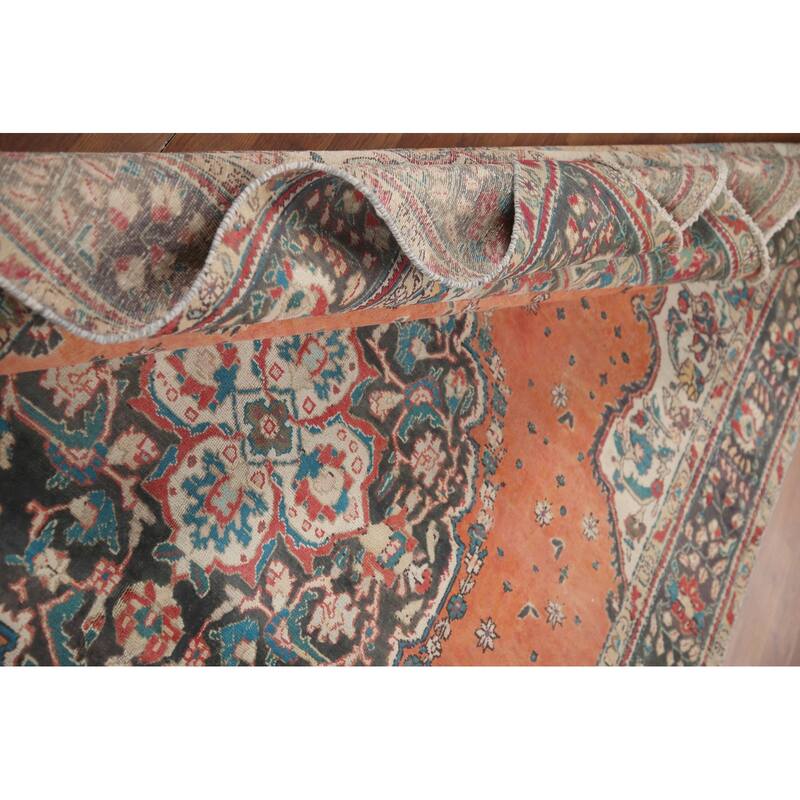 Hand Knotted Oriental 100% Wool Carpet Traditional Floral Oranges & Rust Tabriz Area Rug - 9' 3'' X 6' 8''