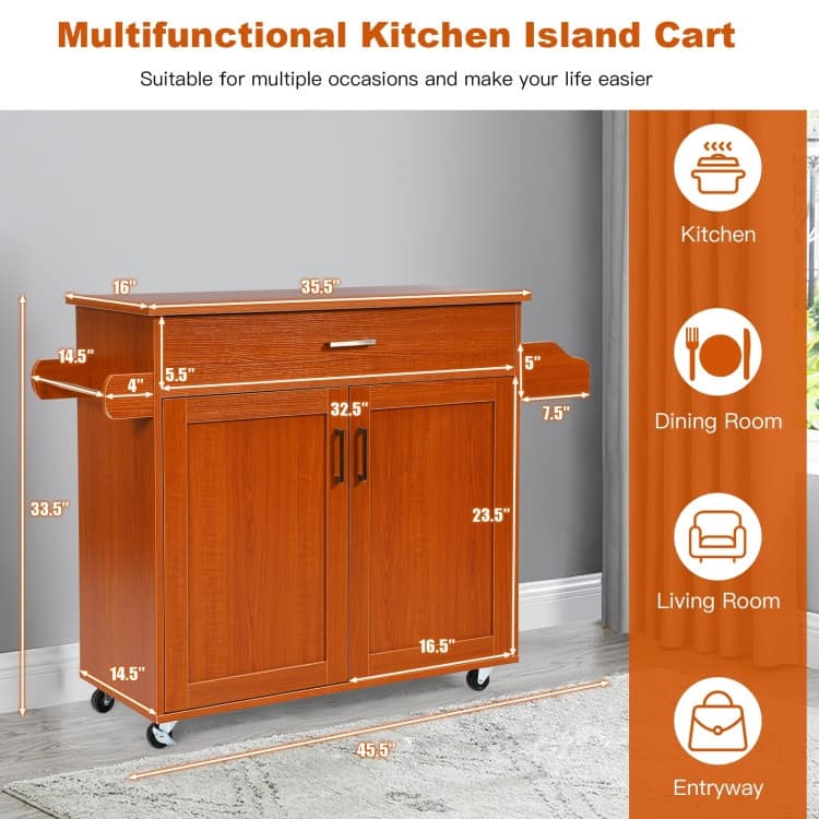 Rolling Kitchen Island Cart with Towel and Spice Rack - 45.5" x 16" x 33.5"(L x W x H)