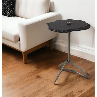 HomeRoots 24" Slate Gray And Black Stone End Table - 19' X '24' X '19