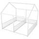 preview thumbnail 10 of 11, Twin Metal House Bed with Two Shared Beds, Guardrails & Roof Design, White