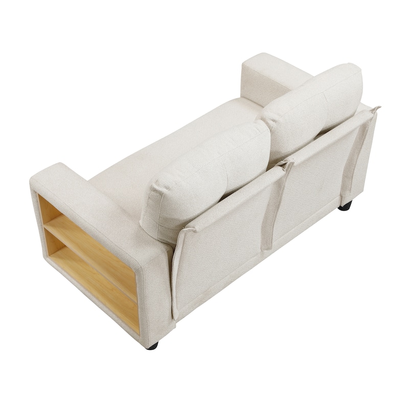 Hazel 56.5" Boucle 2-Seater Loveseat - Pull-out Bed, Shelves, USB Port