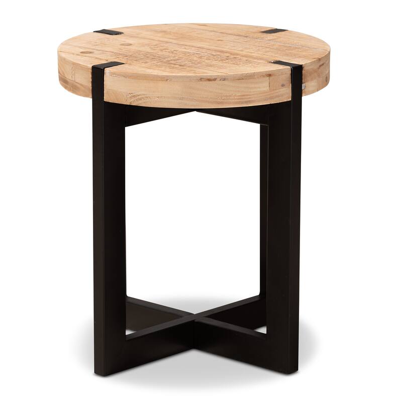 Horace Natural Brown Finished Wood and Black Finished Metal End Table