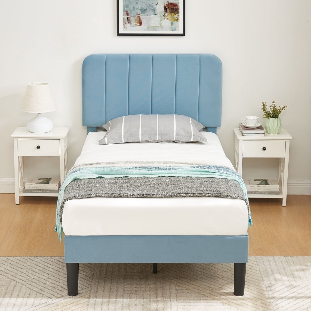 Javlergo Upholstered Bed Frames with Height-adjustable Headboard