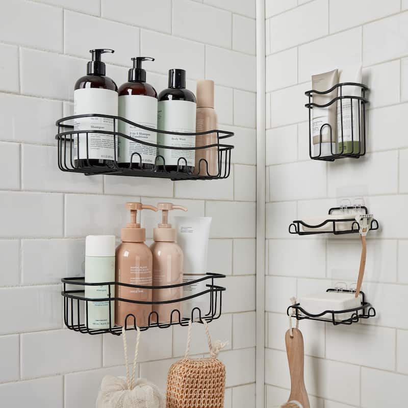 Bath Bliss 5 Piece Adhesive Shower Caddy Organizer in Chrome