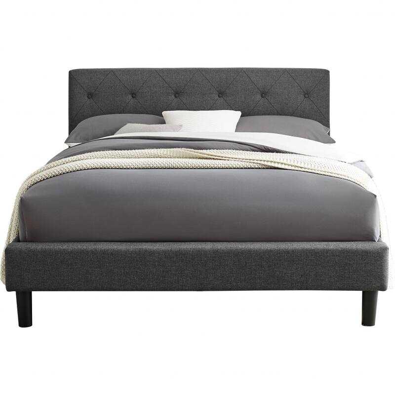 HomeRoots Gray Tufted Upholstered King Bed Frame