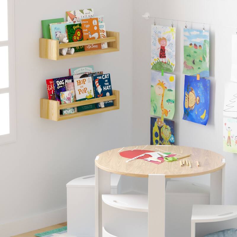 Wallniture Elba Wall Mounted Kids Shelves Nursery Storage Toy Organizer Wood Bookshelf, Set of 2 - N/A